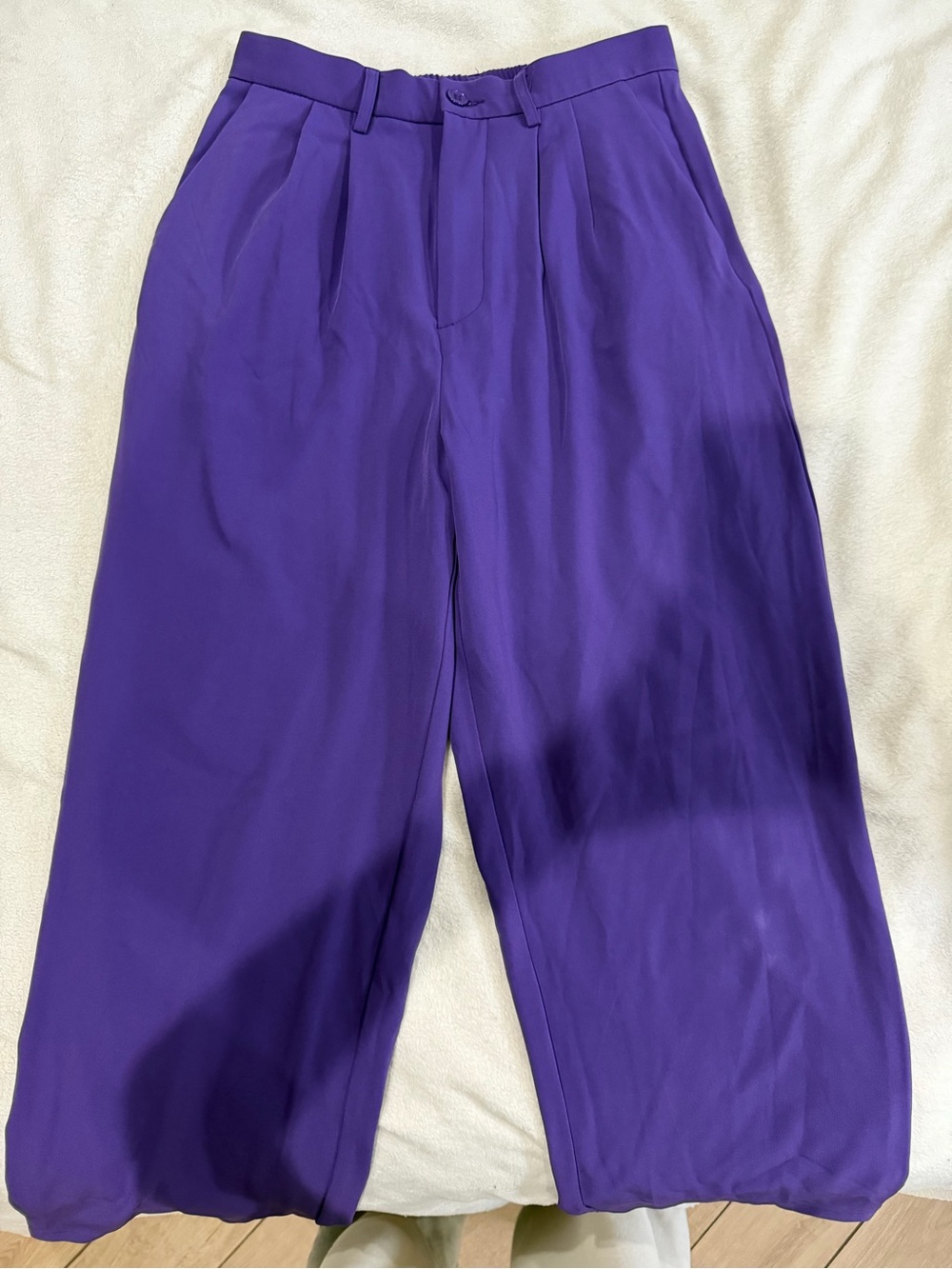 Purple Pleated Wide-Leg Bottoms